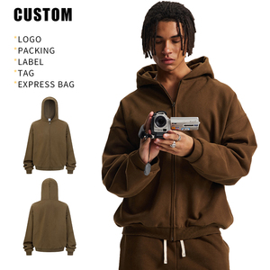 Sweat à capuche streetwear oversize pour homme en molleton épais avec fermeture éclair, 100% coton, écologique, anti-plis, résistant aux acides, hiver, avec logo OEM de qualité - Product Image 3