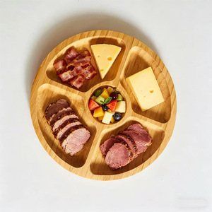 Bandeja redonda de bambú de cinco compartimentos estilo japonés para servir bocadillos, frutas, queso, uso doméstico. - Product Image 4