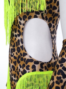 Leotardo de Danza Latina Profesional de Spandex con Flecos, Estampado de Leopardo, Espalda Descubierta, de Una Pieza, para Actuaciones en Escenario, Personalizado para Mujer - Product Image 4