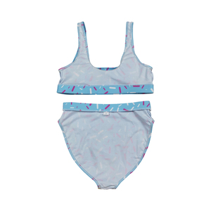 Sans droits de douane, contactez-nous S0577 – En stock – Vêtements de boutique – Maillots de bain femme 2026 – Ensemble gilet et culotte motif gâteau gaufré bleu effet goutte de crème glacée - Product Image 4