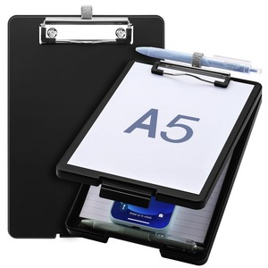 Petit porte-documents avec rangement, format A5, clip discret, porte-documents en plastique avec porte-stylo pour la salle de classe - Product Image 1