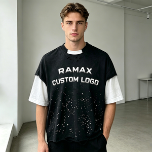 Camiseta de Algodón Extra Grande RAMAX para Hombre, Estilo Urbano, con Logotipo Personalizado, Manga Corta, Cuello Redondo, Ribete en Contraste, Corte Ajustado - Product Image 3