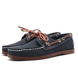 <span class=keywords><strong>Chaussures</strong></span> <span class=keywords><strong>bateau</strong></span> pour hommes en cuir véritable <span class=keywords><strong>nubuck</strong></span> naturel bleu marine, style rétro, authentiques, originales, avec deux œillets et semelle en caoutchouc - Product Image 4