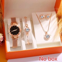 Ensemble Montre de Luxe Femme 17KM, Bracelet en Cristal, Clous d'Oreilles, Collier et Montre-Bracelet à Quartz Décontractée pour Dames