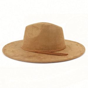 Chapeaux Fedora en Daim à Large Bord de 10 cm pour Femmes, Style Jazz, avec Pompon en Forme de Cœur de Pêche – Vente en Gros - Product Image 3