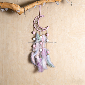 <span class=keywords><strong>Attrape</strong></span>-rêves bohème fait main |   Décoration murale <span class=keywords><strong>en</strong></span> <span class=keywords><strong>macramé</strong></span> avec breloques chat, lune, étoile et plumes pour chambre d'enfant, décoration de crèche - Product Image 4