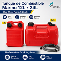Réservoir de Carburant Marin en PEHD 12L 24L avec Indicateur de Niveau, Tuyau en Option, Double Connecteur pour Bateau Hors-Bord
