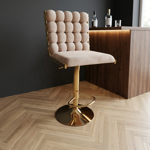 Tabouret de bar moderne rembourré, chaise de comptoir pivotante à 360° réglable en hauteur avec base en métal pour îlot de cuisine et salon de beauté - Product Image 2