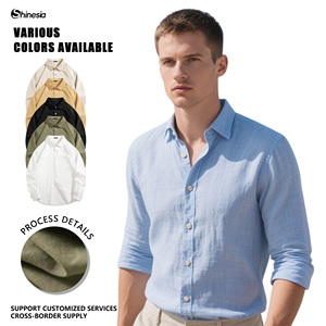 <span class=keywords><strong>Camicia</strong></span> <span class=keywords><strong>Oversize</strong></span> da <span class=keywords><strong>Uomo</strong></span> Shinesia Personalizzata in Cotone e <span class=keywords><strong>Lino</strong></span>, Anti-Piega, Traspirante, con Colletto alla Coreana e Maniche Lunghe - Product Image 2