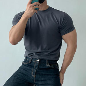 T-shirt pour homme en coton 100% tricoté décontracté uni noir surdimensionné de haute qualité avec logo personnalisé 400 GSM, anti-boulochage, court - Product Image 1