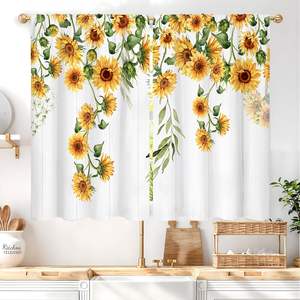 Meilleures ventes Rideaux de cuisine style campagnard Tournesol Jaune à motifs floraux pour petite cafétéria, rideaux de fenêtre à volants, 2 panneaux personnalisables - Product Image 6