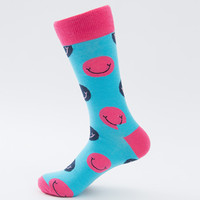 Vente en gros de chaussettes en tricot de coton à motif de sourire coloré personnalisées unisexes drôles pour hommes