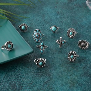 Lot de 7 bagues tendance style vintage western avec cactus, turquoise, cristal et strass, <span class=keywords><strong>prix</strong></span> de gros, en promotion - Product Image 4