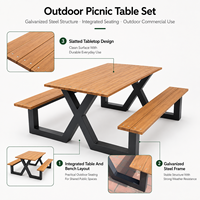 Ensemble de table de pique-nique extérieure moderne à pieds en X, plateau en bois massif, structure en acier galvanisé, mobilier de jardin, ensemble de salle à manger pour parc public