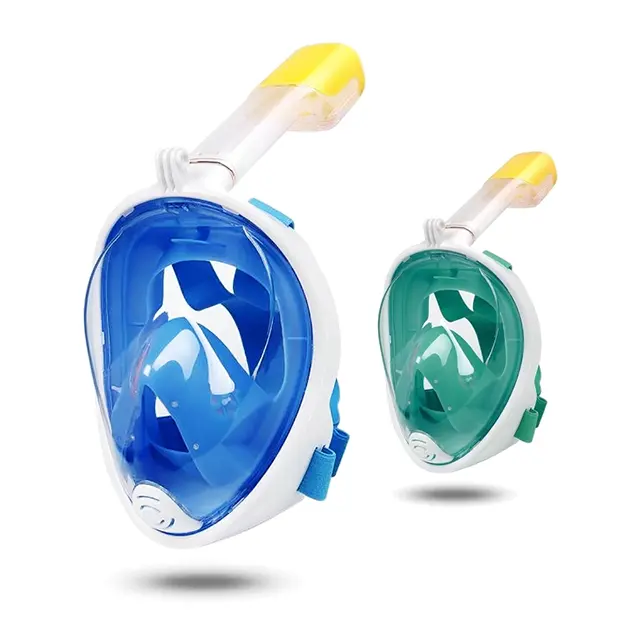 180 Grad Vollgesichts-Schnorchel-Schwimm tauchmaske im Freien ovale runde blaue See tauchmaske Ausrüstung für erwachsene Kinder