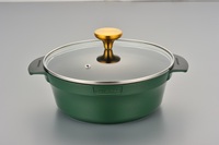 Pots empilables verts de qualité avec revêtement antiadhésif, ensemble de casseroles en émail imitation avec bouton en acier inoxydable, couvercle universel en verre
