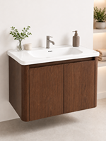 Set Perlengkapan Kamar Mandi F812 dengan Kabinet Cermin Sensor Pintar, Finishing Walnut, Panel Sarang Lebah Aluminium