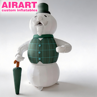 Bonhomme de neige victorien gonflable avec parapluie, taille personnalisée, personnage de dessin animé de Noël gonflable, bonhommes de neige gonflables