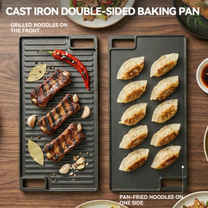 多機能無煙グリルパンプレート屋外キャンプBBQローストパン鋳鉄両面ベーキングパン - Product Image 3