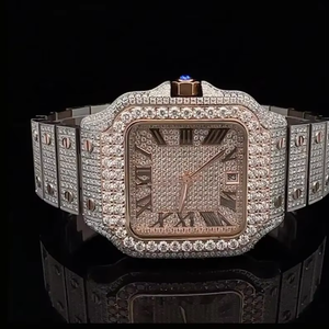 Reloj de Cuarzo Clásico Antiguo con Esfera de Cristal con Incrustaciones de Moissanita y Diamantes, Estructura Artística Suave, Brillo Radiante, en Acero Inoxidable - Product Image 1