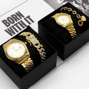 Casal elegante relógio pulseira conjunto com caixa relógio de quartzo bonito com calendário adequado para casais usar - Product Image 2