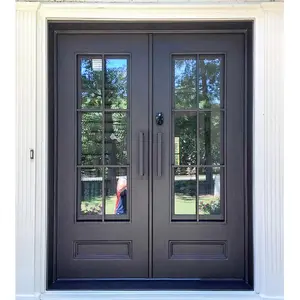 OEM double wrought iron front doors main entrance double security doors exterior entrance stainless steel and iron security door