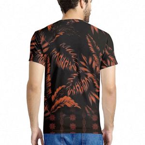 Camiseta de hojas tropicales polinesias con logotipo, camiseta con patrón personalizado para 2024, camisetas informales ajustadas de verano con estampado de manga corta - Product Image 2