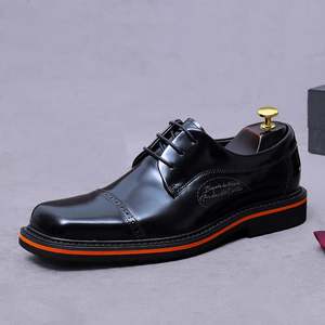 Chaussures Derby pour hommes de luxe personnalisées en cuir véritable tendance à bout carré, à lacets, haut de gamme, polies, polyvalentes, élégantes et respirantes - Product Image 3