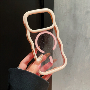 Funda Magnética Transparente con Marco Ondulado y Purpurina para iPhone 17 16 15 14 Pro Max, Carcasa Trasera con Ondas Degradadas y Protección - Product Image 3