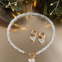 Exquisito Conjunto de Joyería Geométrica Chapada en Oro con Colgante de Piedra Natural y Cristal, Collar con Cuentas y Aretes