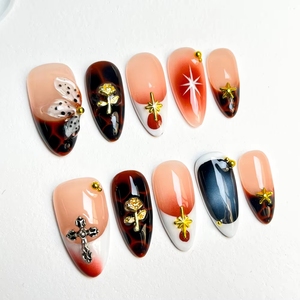 <span class=keywords><strong>Uñas</strong></span> Postizas de Acrílico Coloridas, Forma Almendrada, Stiletto, <span class=keywords><strong>con</strong></span> Diseño de Flor, Simples y Dulces, Decoración de Plástico para el Cabello, para Uso Diario y Fiestas - Product Image 1