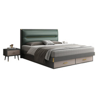Lit double scandinave moderne, simple, compact, avec coffre de rangement haut, luxe léger, pour chambre principale