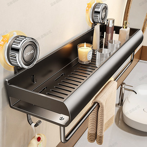 Estante de baño Liteng de doble capa con ventosa, barra para toallas y ganchos para almacenamiento en el lavabo - Product Image 3