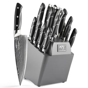 Venta caliente 18 piezas de cubiertos de acero de Damasco Juego de cuchillos de cocina Premium Santoku Cleaver Cuchillos con mango de ABS para regalo - Product Image 1