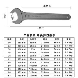 Llave de Boca Abierta Tuosen, Métrica, de Acero al Carbono Forjado de Grado Industrial, 30mm 65mm 210mm 265mm 0.48kg - Product Image 1