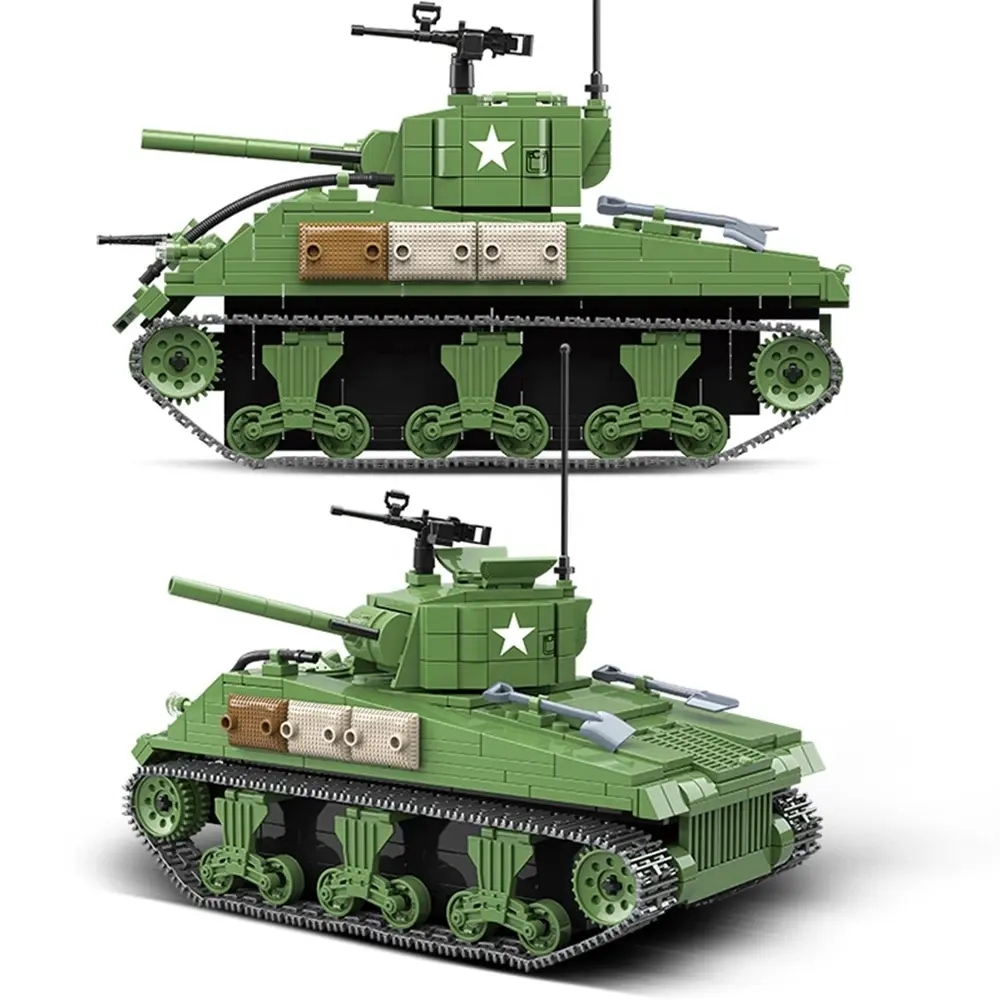 100081 WW2 militer 726 buah Sherman M4A1 tangki US Tentara senjata Model klasik angka blok bangunan batu bata mainan anak-anak