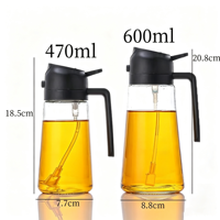 Botella de aceite de vidrio 2 en 1 de 470ml y 600ml con pulverizador a presión, a prueba de fugas, para freidora de aire, barbacoa y cocina, suministros de cocina