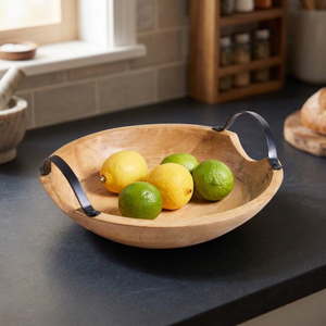 Eco-Friendly Lightweight Vintage Polished Wooden Serving <b>Bowl</b> with Metal Handles Made in India for Party and Home Decor - Product Image 1