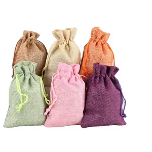 Pochettes pour bijoux, différents coloris, 50 pièces, en lin et toile de jute, sacs pour cadeau, avec cordon coulissant, vente en gros