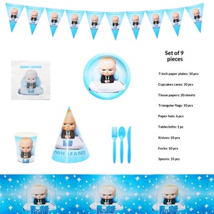 Ensemble de fête d'<span class=keywords><strong>anniversaire</strong></span> Baby BOSS, <span class=keywords><strong>vaisselle</strong></span> en papier et fournitures de décoration pour les fêtes d'enfants, cadeaux de fête - Product Image 5