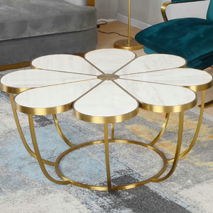 Moderno lusso in acciaio inossidabile <span class=keywords><strong>dorato</strong></span> con struttura a forma di fiore in marmo con piano in vetro piccolo <span class=keywords><strong>tavolino</strong></span> da caffè - Product Image 1