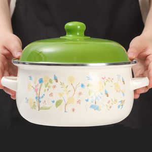 Mini pot de nourriture à double poignée de style ancien émail épaissi petit pot chaud pour la soupe nouilles instantanées lait lisibilité améliorée - Product Image 4