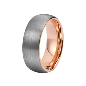 8mm Rose Gold and Silver Two-Tone Classic Brushed Finish Tungsten Ring Titanium Wedding Band Ring for Men