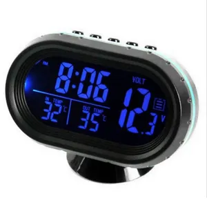 Car Thermometer Digital Clock DC 12V Automobile Clock LED Lighted Auto Dual Temperature Gauge Voltmeter Voltage Tester