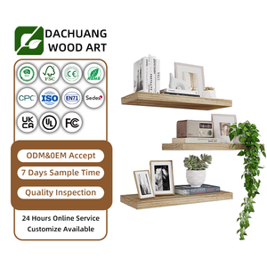 مجموعة من 3 رفوف خشبية ريفية مثبتة على الحائط بطول 17 بوصة، رف عرض ثلاثي الطبقات لغرفة النوم أو المطبخ أو غرفة المعيشة للتخزين على الحائط - Product Image 1