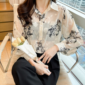 Camisa con Estampado Floral para Mujer, Nueva Blusa Holgada de Trabajo para Primavera, Mangas Largas, Blusas Básicas de Gasa, Camisas y Tops para Otoño - Product Image 5