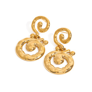 Spiral Pendant <b>Earrings</b> 18K <b>Gold</b> Stainless Steel Hammered Geometric Design Fashion <b>Dangle</b> <b>Earrings</b> - Product Image 1