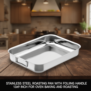 Teglia da forno in acciaio inox con manico pieghevole 13x9 pollici per cottura e arrostimento in forno - Product Image 3