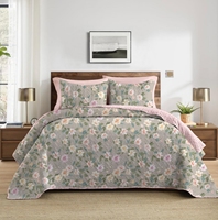 BORYARD Ensemble de literie imprimé 3 pièces gris doux à motifs floraux, vente en gros d'usine, tailles Queen et King, 2 taies d'oreiller, en stock pour la maison