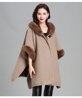Damen Winter Karierter Winddichter Acryl-Schal Mittellanger Loser Fledermausärmel-Cardigan Umhang Warmer Dicker Fleece-Poncho-Mantel mit Großem Kragen